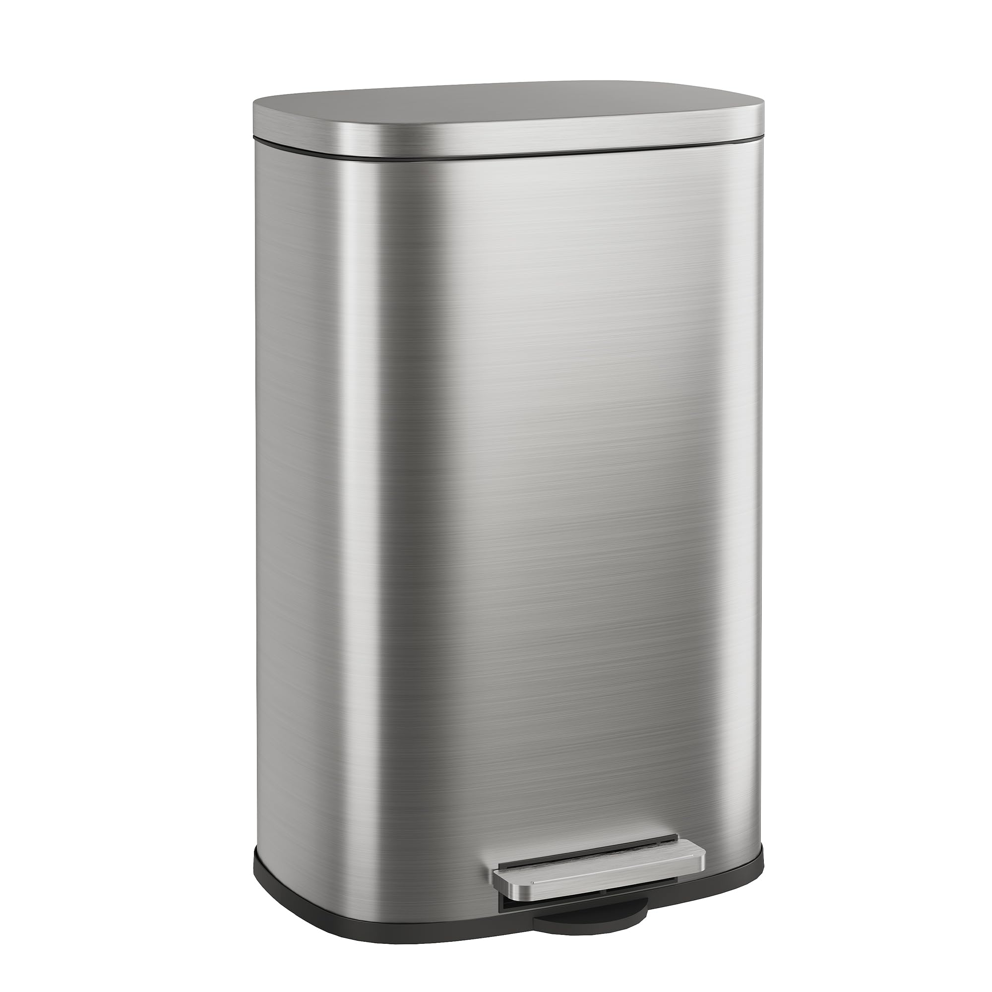 WLIVE Kitchen Bin 50L, Stainless Steel Pendal Bin with Soft Close Lid, Foot Pedal and Removable Inner Bucket, Rubbish Bin for Kitchen, Living Room, Office, Silver