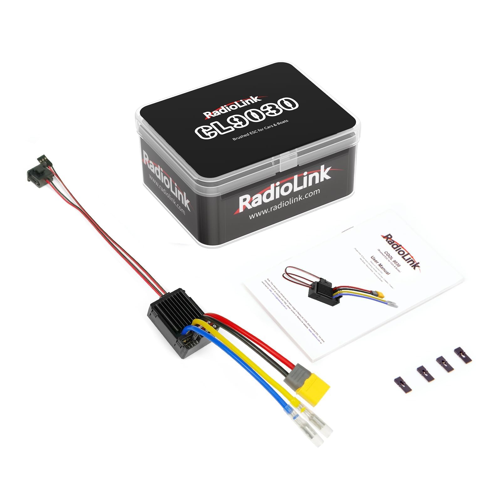 Radiolink Cool 9030 ESC 90A Brushed (2-4S) Wasserdicht Eingebautes BEC 5A Wählbar 5.5V/7.5V Elektronischer Drehzahlregler für RC Truck Crawler Panzer Autos Köder Boote (XT60 Stecker Schwarz)