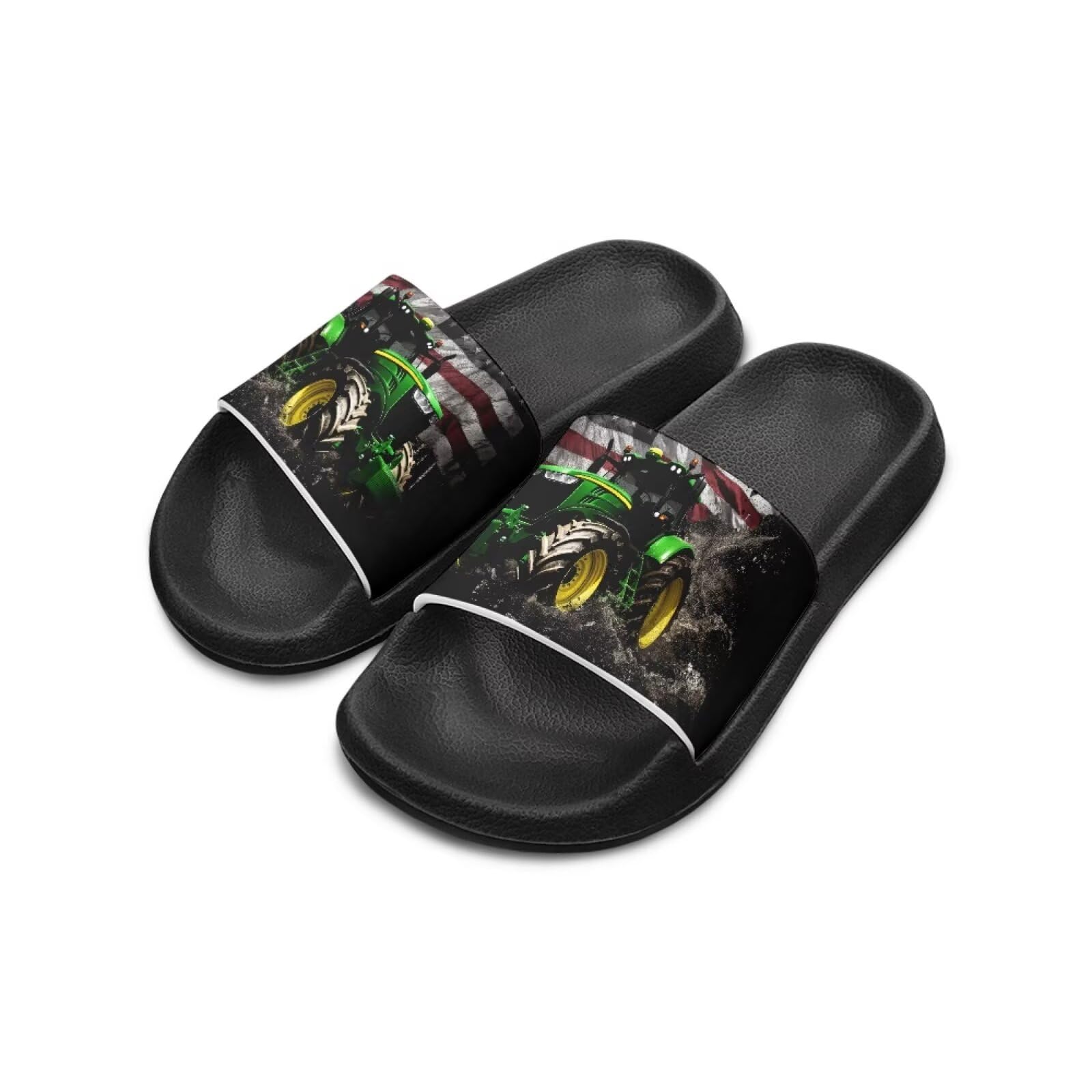 UNICEU American Flag Tractor Print Shower Shoes for Toddler Girl Slip On Lightweight Non-Slip House Slippers Comfortable Casual Quick Dry Outdoor Beach Water Shoes