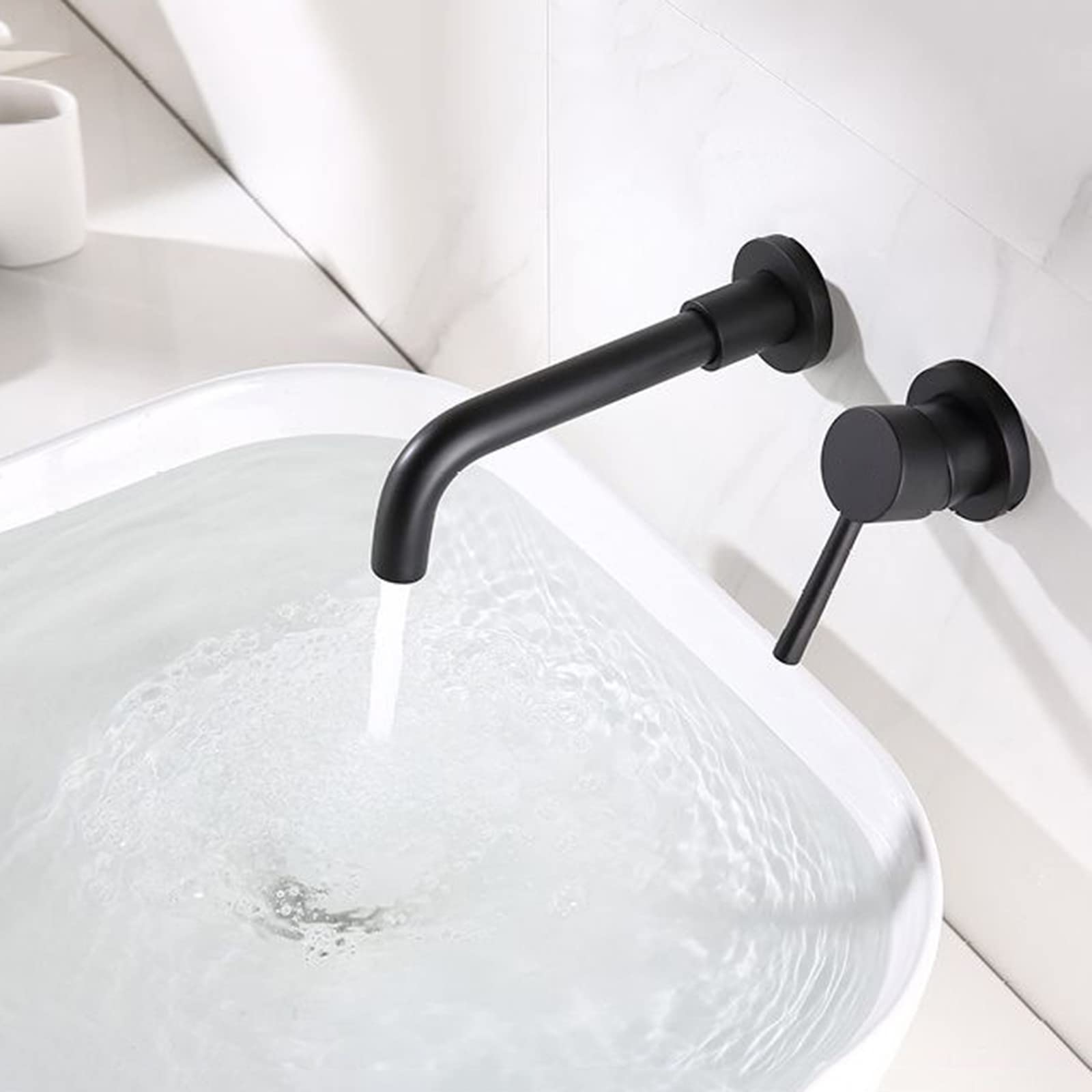 Nvsfzgiyg Nero Wall Mounted Bathroom Sink Faucet,360 °Swivel Spout,Brass Single Handle Mount, Basin Mixer Taps,Black(Nero)
