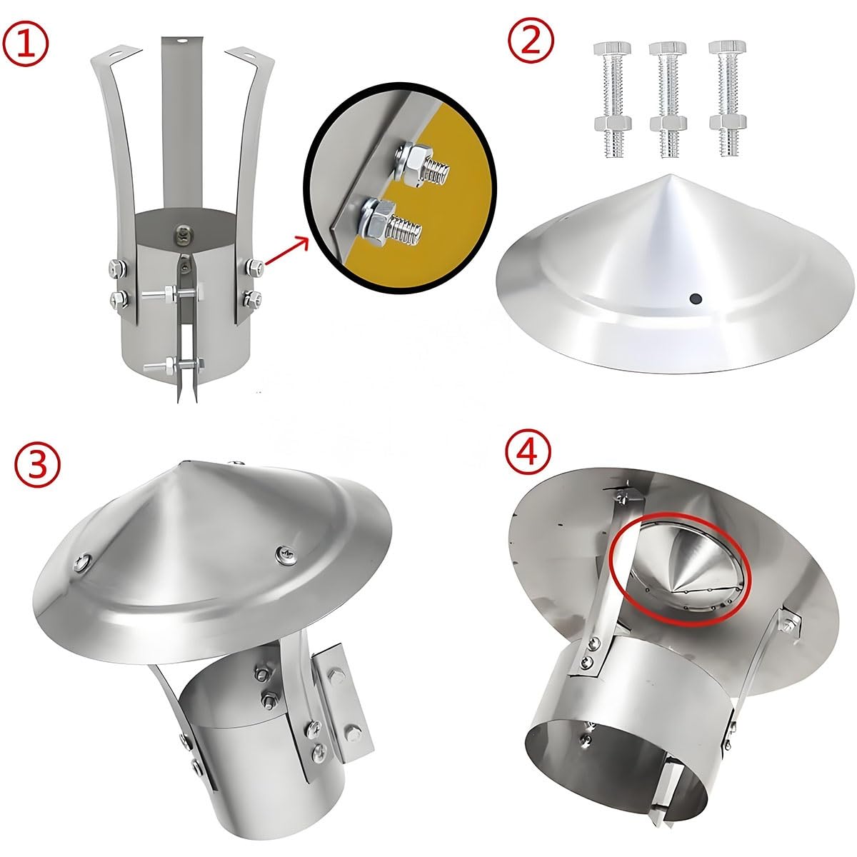 Edelstahl Schornstein Rauchrohr Kaminaufsatz, Edelstahls Dach-Regenkappe Innendurchmesser 80mm-300mm Runder Dach Regenhaube, Silber Wetterschutz, Allwetter Schornsteinkappe(180mm)