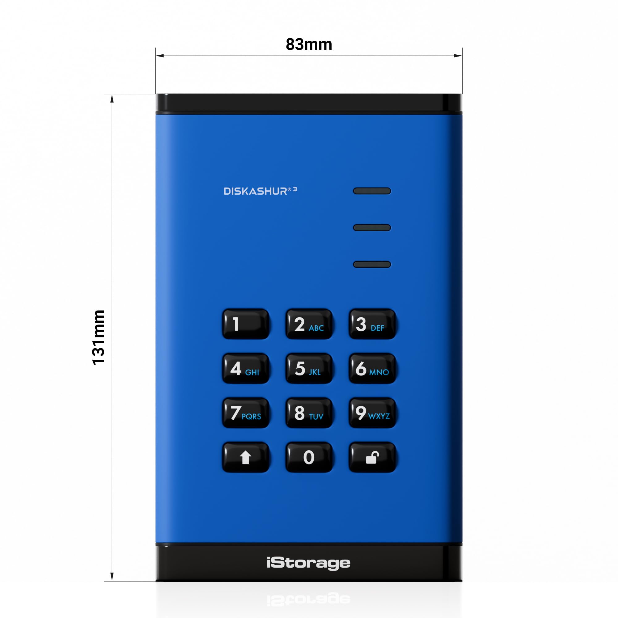 iStorage diskAshur3 HDD 5TB Niebieski - Bezpieczny przenośny dysk twardy - Ochrona hasłem - Odporny na kurz i wodę - Szyfrowanie sprzętowe