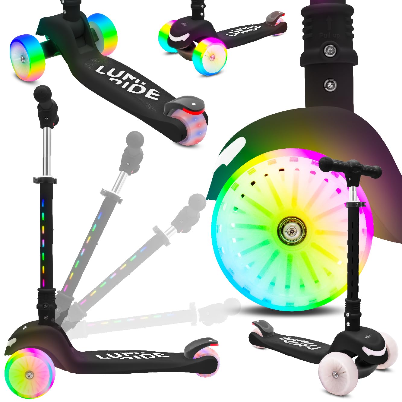 LUMI Ride Patinete niño Tres Ruedas Infantil Balance LED 3+, Plegable, Manillar Ajustable, Freno de Pie, Plataforma Antideslizante, Manillar Desmontable