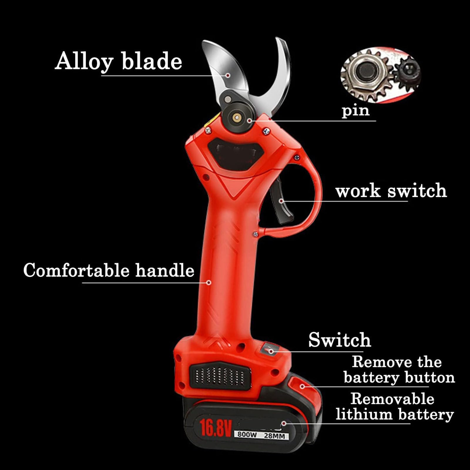 Cizallas de poda eléctrica, cortador de podas de rama de árbol con batería, piedra de modelado y guantes, diámetro de corte de 25 mm, tijeras con batería inalámbrica para árboles de jardín