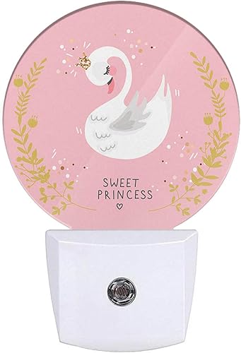 Uanvaha Luz nocturna de cisne blanco, retrato de pájaro de belleza, alas de animales, luces nocturnas rosadas, enchufe a la pared, sensor de