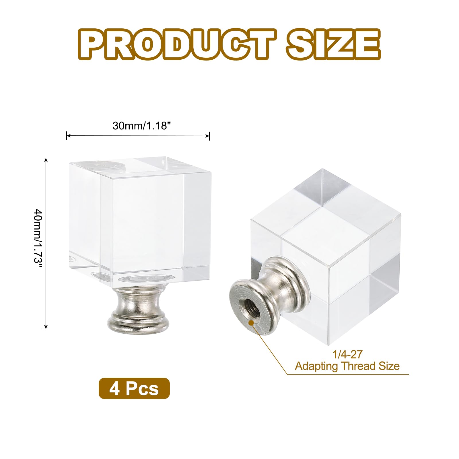 PATIKIL 4pcs 1/4-27 Lamp Finial Cap Knob, Clear Square Shaped Crystal, Silver Tone - Image 2
