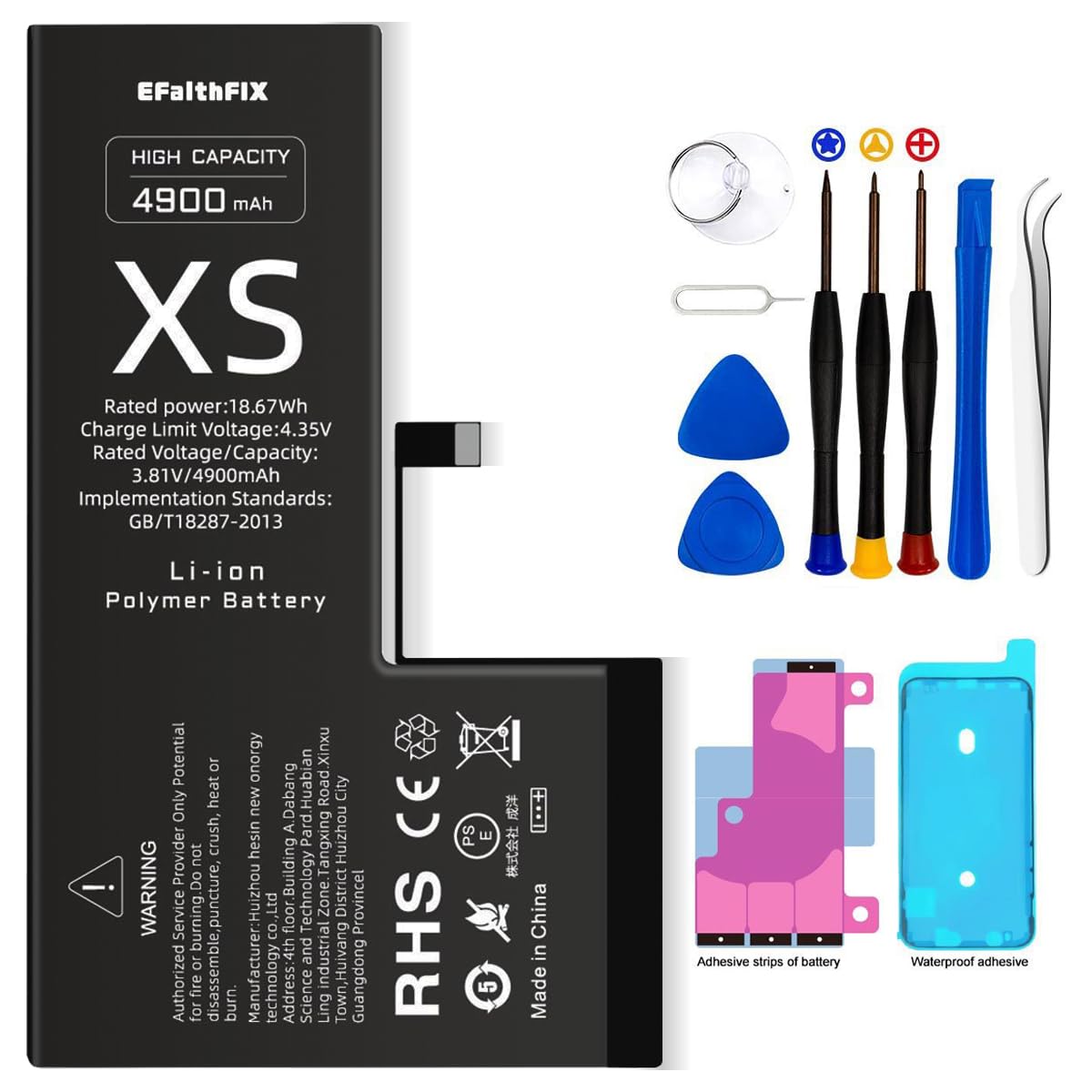 EFAITHFIX 4900mAh Upgraded Replacement Battery Compatible with iPhone Xs, High Capacity New 0 Cycle A+ Battery Replacement for iPhone Model A1920 A2097 A2098 A2099 A2100 with Complete Repair Tool Kit