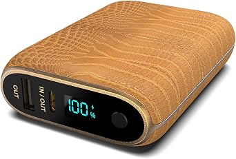 Halo RapidPack 10K DLX Power Bank | USB & USB-C Fast Charging for Multiple Devices, Smart Phones & Tablets, Synthetic Leather Wrapped, Portable Battery Charger, TSA Air Travel Approved Gold