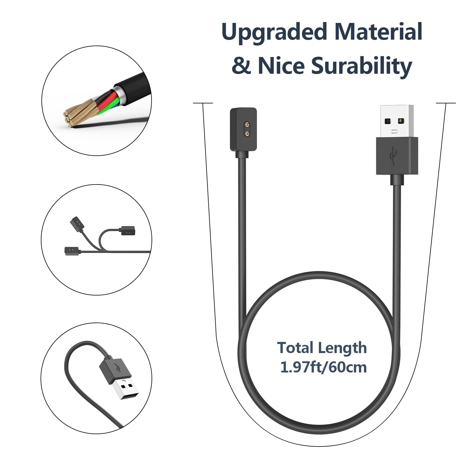 AK 2 sztuki kabli ładujących do Xiaomi Smart Band 9/9 Pro/8/8 Pro, 60 cm kabel ładujący USB z magnesami, zamiennik ładowarki do Redmi Watch 5/4/3 Active