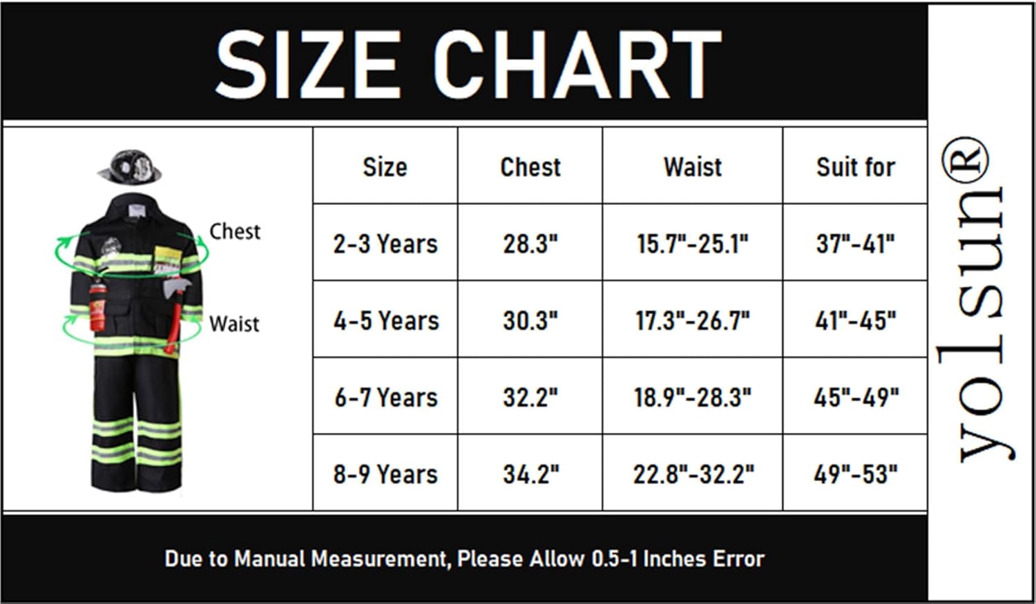 Miniatura 8 de yolsun Disfraz de bombero negro para niños, disfraz de bombero para niños y niñas