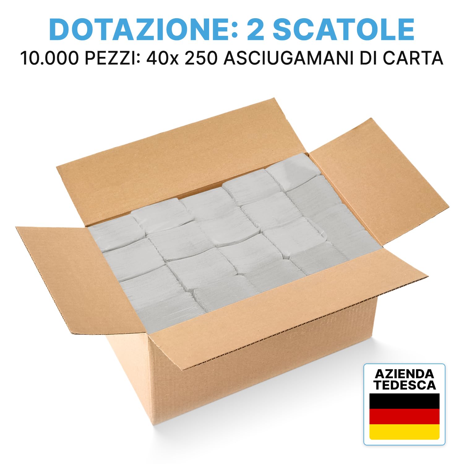 ARNOMED Asciugamani monouso 10.000 pezzi, Asciugamani usa e getta a 1 velo con piegatura a V, Carta da cucina 25x23cm, Carta mani per dispenser 20x250, Asciugamani carta monouso piegati