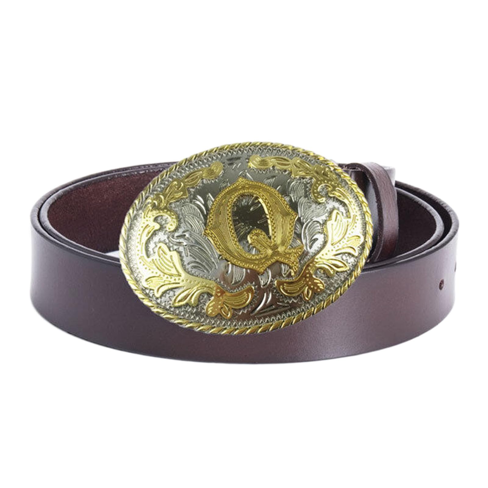 BDAYEK Men's Belt Men'S Belt Western Cowboy Genuine Leather With Alphabetical Buckle Brown(Q Brown,110Cm/43.3'')