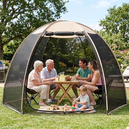 Alvantor® Screen House Mesh Tent, 10 x10 FT Pop Up Outdoor Gazebo with Sun Shade Mosquito Net for Backyard Garden, Beige