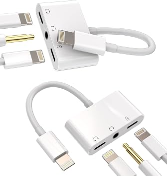 Lightning to 3.5mm Headphone Converter2Pack3in1 for iPhone AUX Adapter Dongle for Apple MFI Certified 11 12 13 14 Pro Max 8 Plus X XR for iPad Music Adaptador Cord Audio Charger Jack Cable Splitter