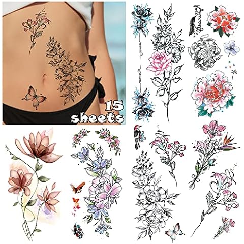 Cerlaza 100 Styles Temporary Tattoos for Women, Fake Henna Semi Permanent Tattoos for Adults, Leg Makeup Waterproof Flower Tatuajes Temporales Long Lasting Realistic Stickers Cover