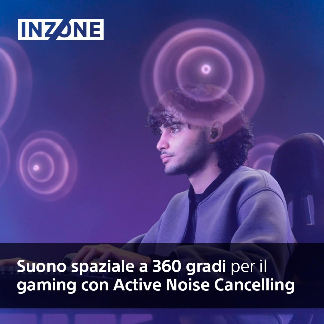Sony Inzone Buds Auricolari da Gioco True Wireless Noise Cancelling Microfono AI Batteria 24 Ore Dongle Bassa Latenza Nero