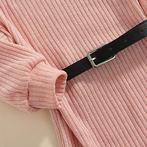 GOOCHEER Toddler Baby Girl Outfits Turtleneck Knit Sweater Dress Kids Solid Ribbed Long Sleeve Dresses +Belt Fall Clothes4