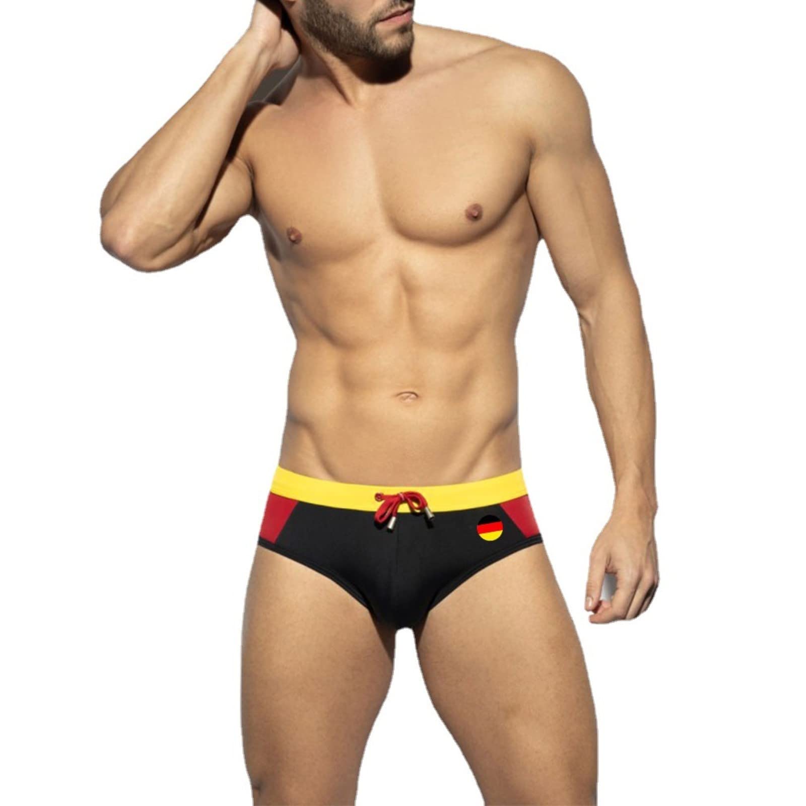 Costume Da Bagno Uomo Slip - Costume Piscina Uomo Calzoncini Da Nuoto Pantaloni Corti Elastico A Vita Coulisse Swim Trunks Brief Da Surf Hotspring Sulla Spiaggia Con Stampa Bandiera Nazionale
