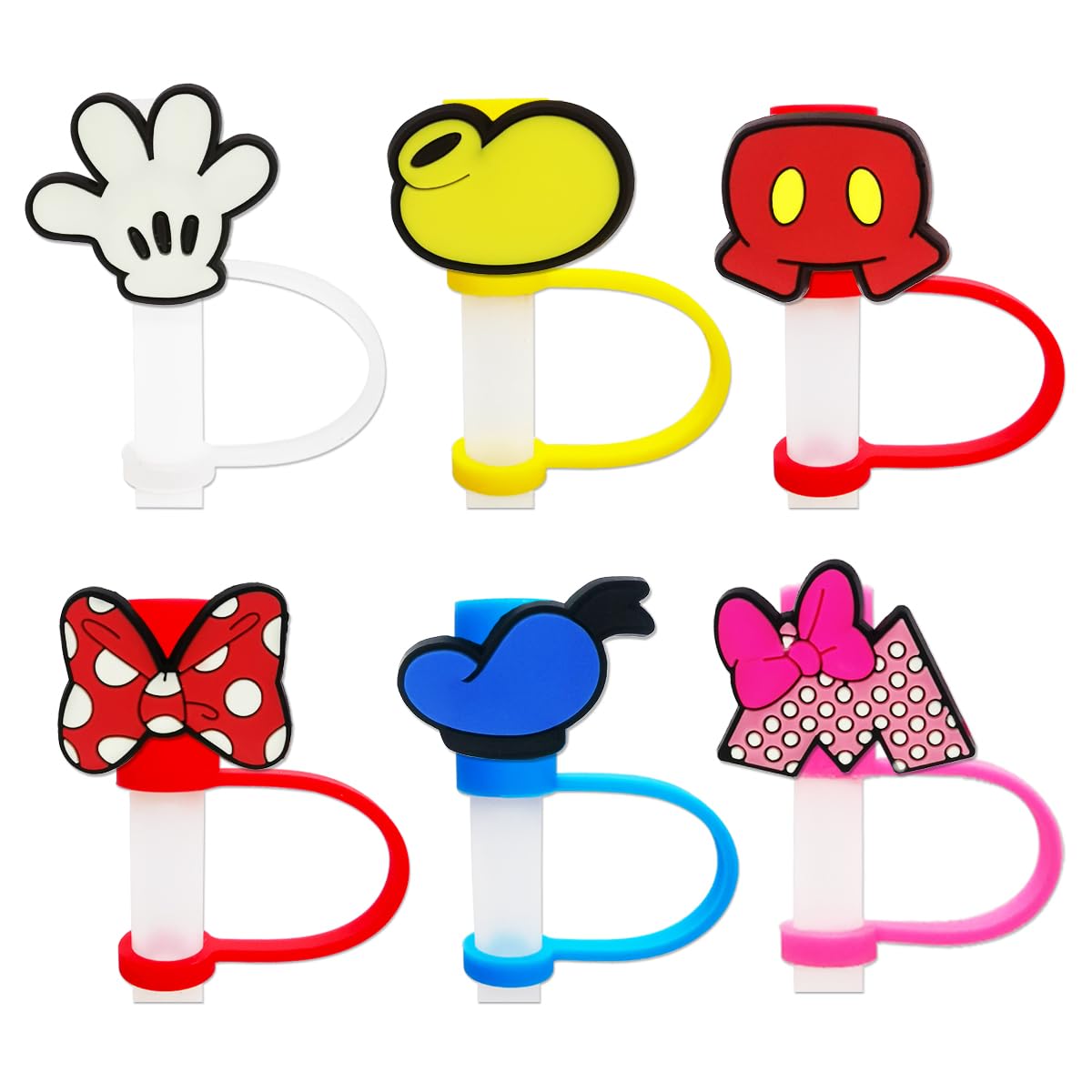 6Pcs Cute Mouse Straw Covers Cap Toppers for Stanley Cup 40Oz Tumbler with Handle, 10mm 0.4in Dust-Proof Reusable Straw Tips Lids