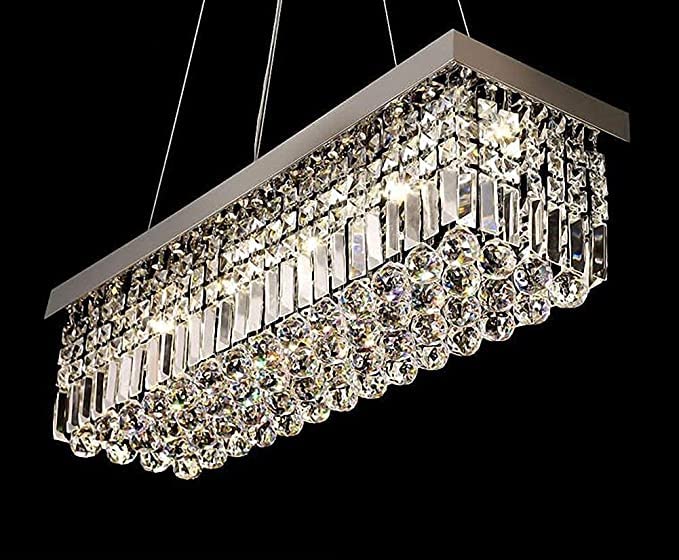 AM ENTERPRISES Crystal Glass Ceiling Lamp Stainless Steel Chandelier with Glass Bead & Sparkling K9 Crystal Chandelier 3 Colour Light