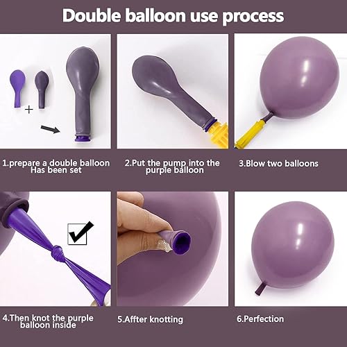 Miniatura 4 de Guirnalda de globos morados, lavanda, globos de doble relleno, color lila pastel, kit de arco de globos de látex metálico morado oscuro, juego de