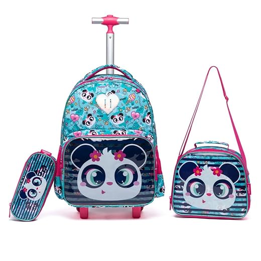 Kit Mochila de Rodinhas Lancheira Térmica Estojo Infantil Escolar Feminina Fashion