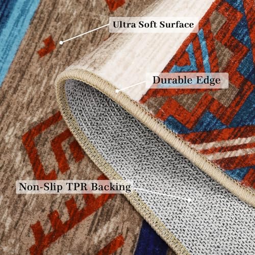 GarveeHome Vintage Living Room Rug 8x10 Beige Area Rugs Machine Washable Geometric Patchwork Carpet, Non-Slip Non-Shedding Foldable Tribal Floor Cover for Bedroom, Classroom, Dining Room, Kid Playroom