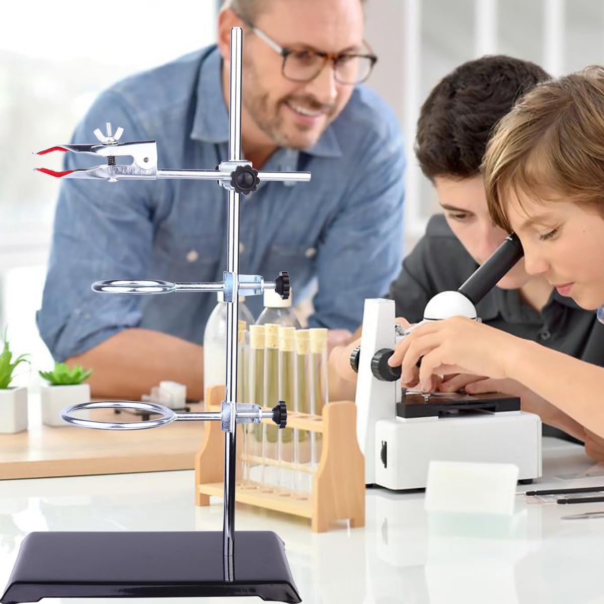 Homoyoyo Kit Chimico Supporto in Ferro e Morsetto da Laboratorio, Base Imbottita Antiscivolo per Esperimenti di Filtrazione e Riscaldamento, Attrezzature Metalliche Stabili per Uso