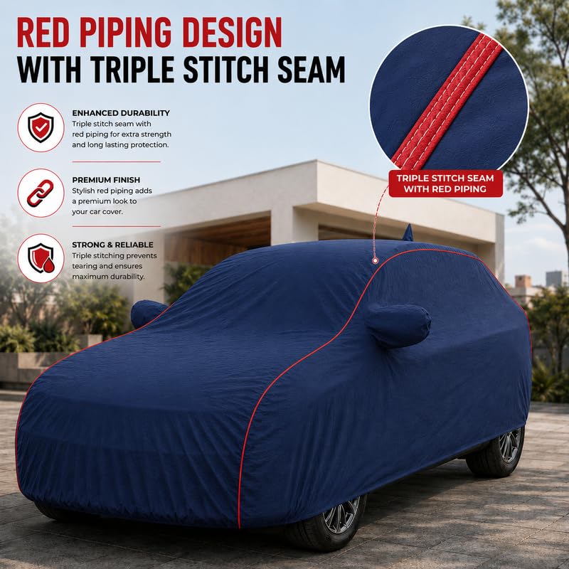 Image of Compatible with XUV 3XO EV Models 100% Waterproof Car Cover for All Weather Protection Mirror & Inner Cotton Triple Stitched Cover, Adjustable Belt Bottom Elastic (Navy Blue)