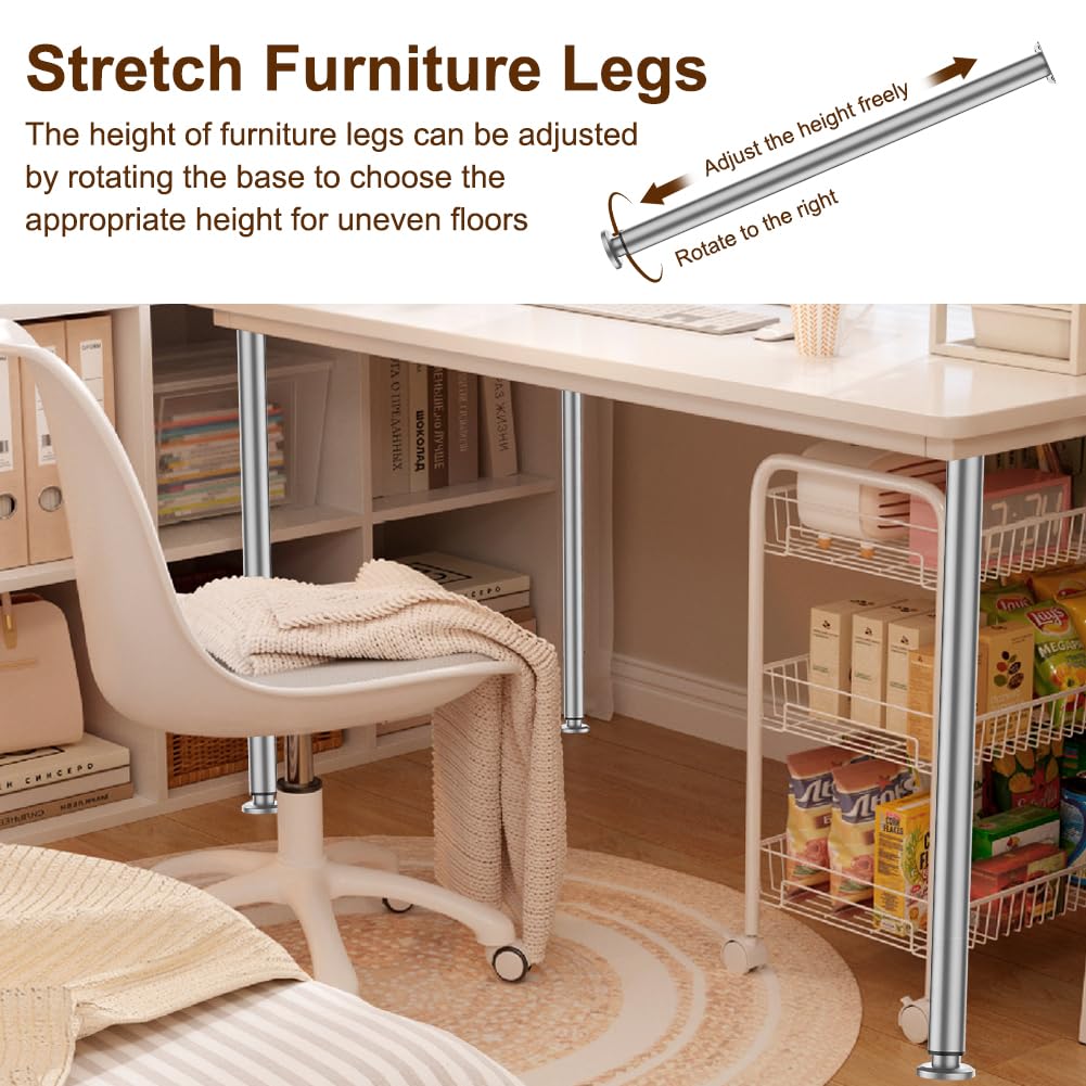 Patas para Muebles Ajustables de 72 a 110 cm, 4 Patas de Mesa Grises en Altura Regulable, Patas de Metal de Altura Ajustable para Patas de Muebles, Patas de Armario, Patas de Mesa, Patas de
