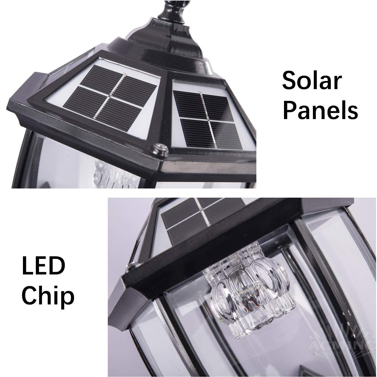 ACMHNC Vintage Sockelleuchte Solar LED Pfostenleuchte Außenleuchte, Outdoor Gartenlampe Solar Pollerleuchte Außen in Antik Look, Klassisch Retro Wegeleuchte in Aluguß, IP54, 2200Mah,Schwarz