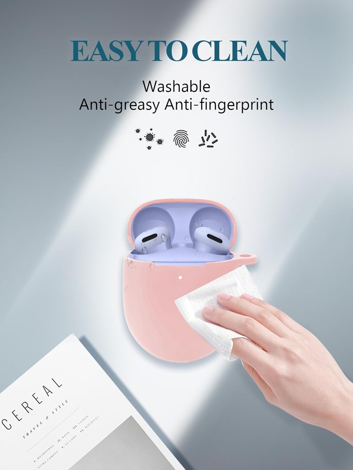 Case for Google Pixel Buds 2a - Wireless Bluetooth Earbuds, WUNIAK Soft Silicone Protective Portable Scratch Shock Resistant Shell with Cleaner Kit & Carabiner & Lanyard,Pink - Image 8