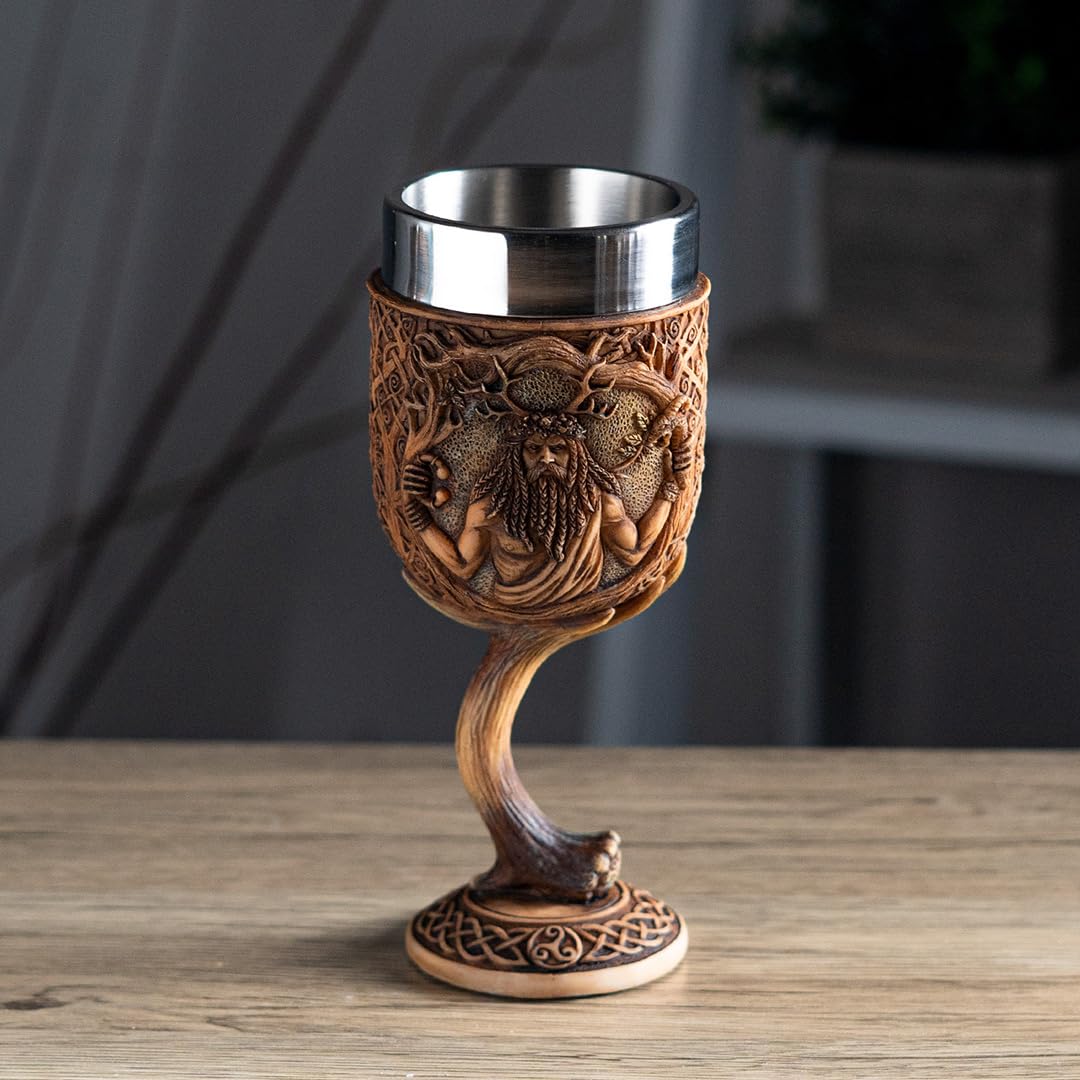 Pacific Giftware Cernunnos - Calice in resina e acciaio inox, motivo celtico, ispirato al dio cornuto per bicchieri e decorazioni uniche, altezza 18,4 cm