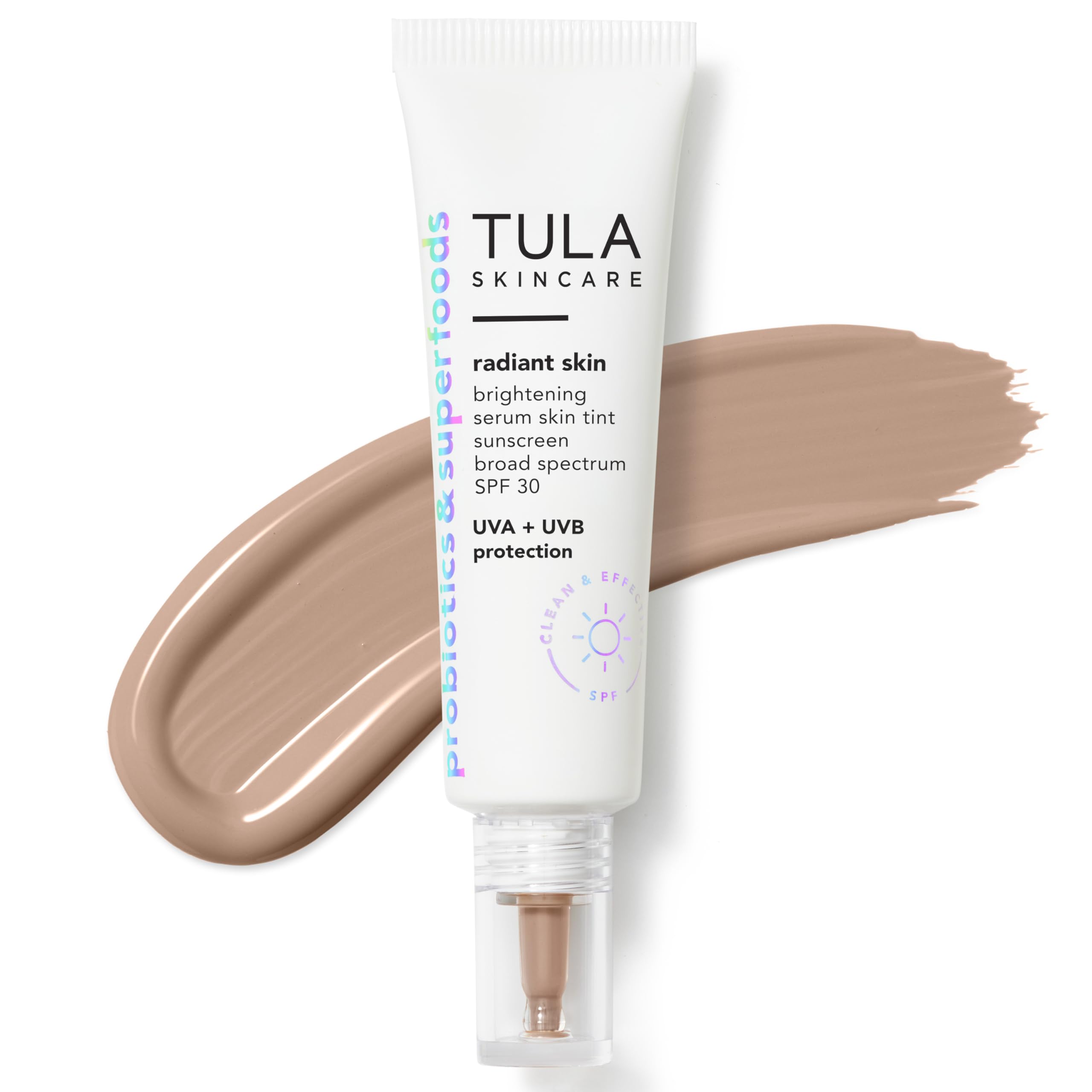 TULASkin Care Radiant Skin Brightening Serum Skin Tint SPF | Facial Sunscreen Provides Broad Spectrum SPF 30 Protection, Tinted, Serum-Light Formula Brightens and Evens Skin | 1.0 fl. oz.