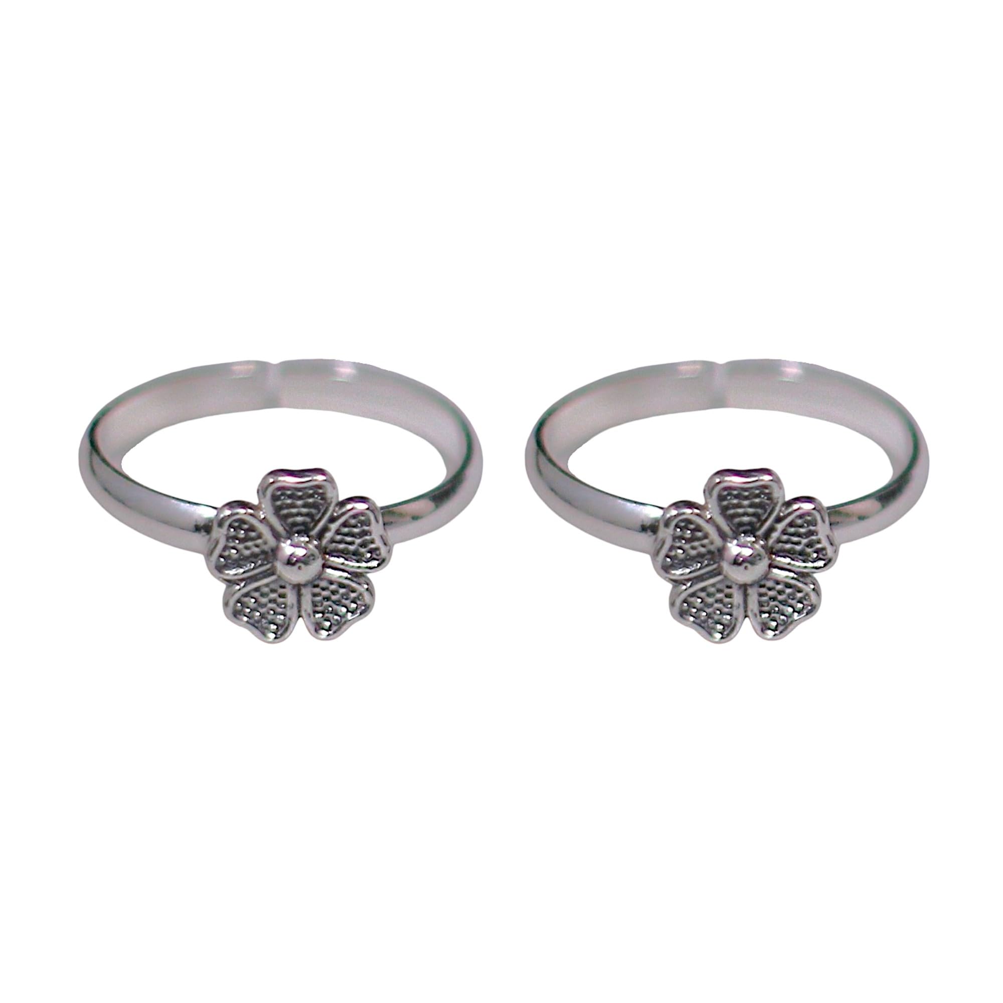 taraash 925 Sterling Silver Oxidised Flower Design Toe Rings for Women-picture-7