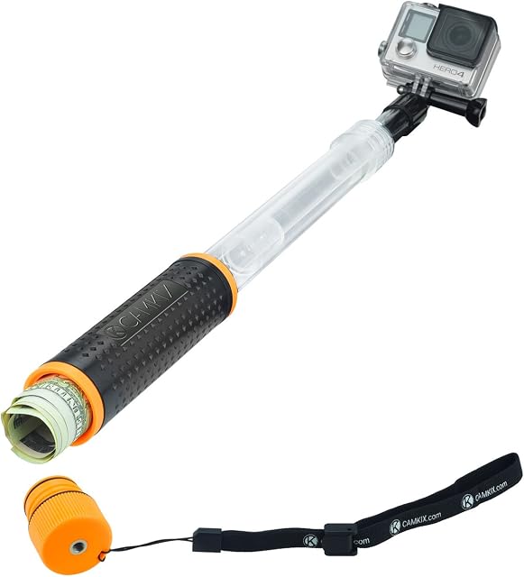 Waterproof Telescopic Pole and Floating Hand Grip in 1 - For Gopro Hero 8 Black, 7, 6, 5, Black, Session, Hero 4, Session, Black, Silver, Hero+ LCD, 3+, 3, DJI Osmo Action - Extends from 6.7" to 15.7"