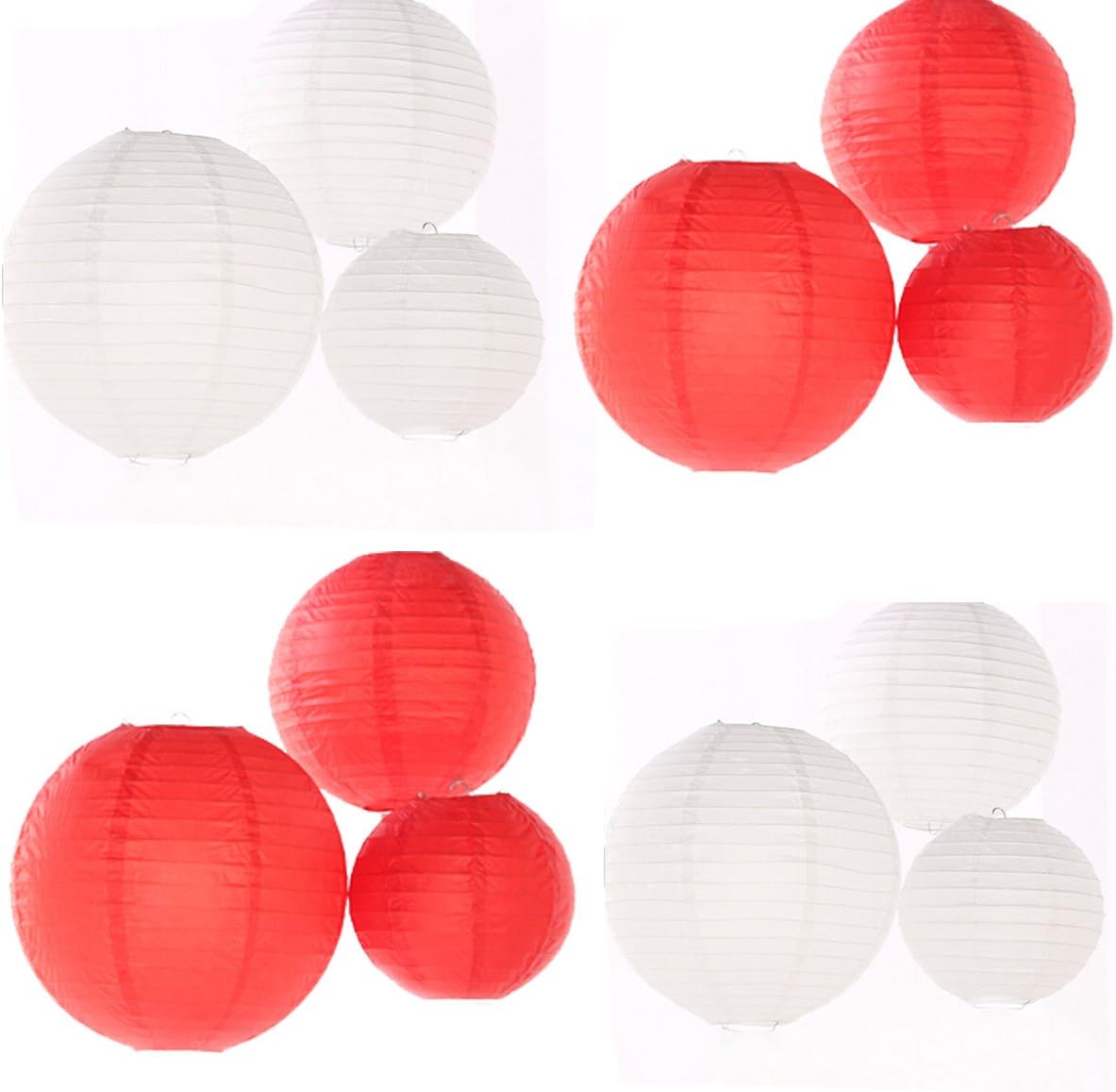 DMSTUDIO 24 Pack Mixed Sizes White Red Paper Lantern Lampshade for Wedding Centerpiece Birthday Party Garden Home Decoration