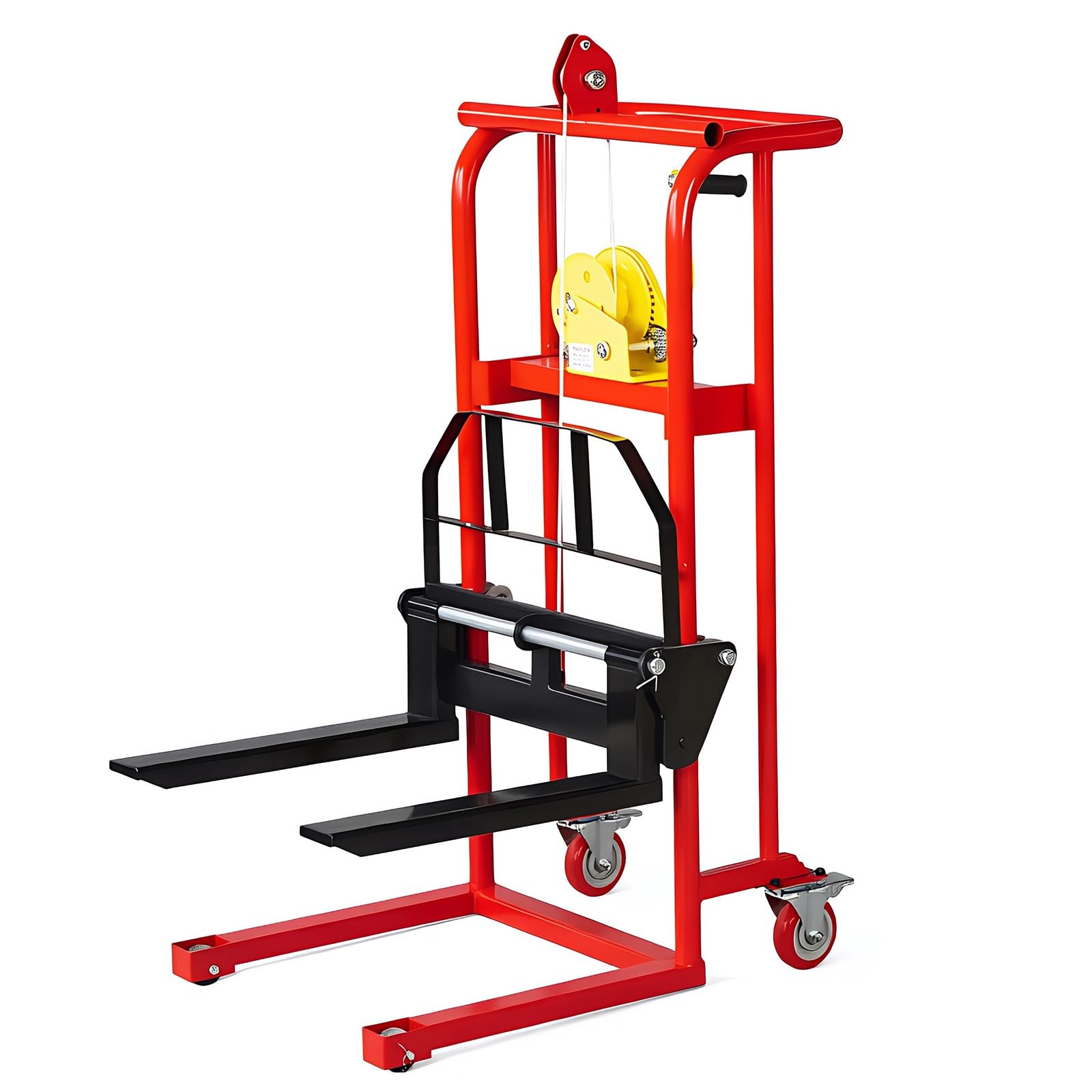 Pallet Truck 200kg Hand Crank Stacker Swivel Caster Fork Lift Truck for Warehouse Loading Warehouse