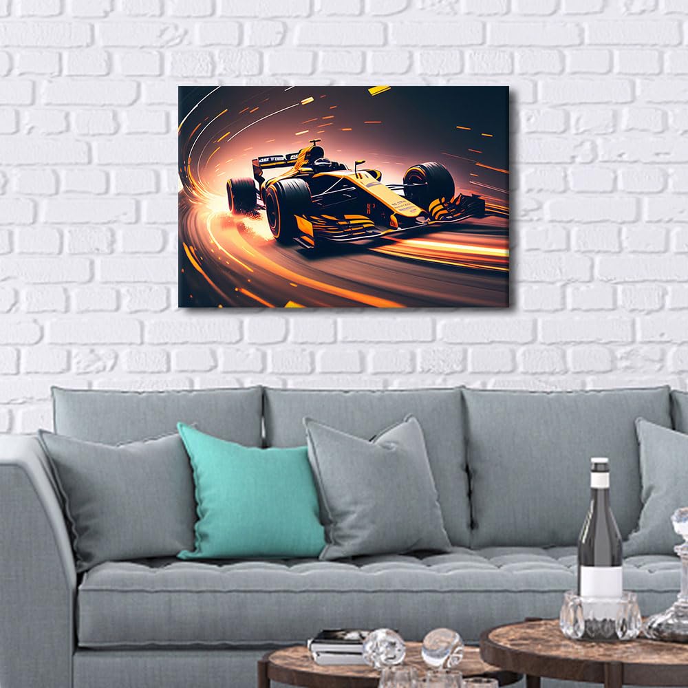TISHIRON Race Car Stylized Wall Art Super Car Pictures for Wall Racing Car Cross Paintings Car Wall Paintings Artwork for Men Boys Bedroom Living Room Car Office Decor 24" Wx16 H - Image 2
