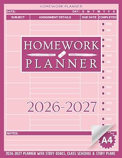 Homework Planner: Assignment Tracking Notebook with Academic Year Calendar for Elementary, Middle, High School & College Students.