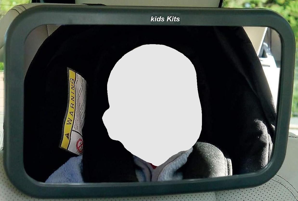 Kids Kits - Back Seat Baby Car Mirror, For Rear View Of Your Infant, With Adjustable Straps and Shatterproof To Be Secured, Tilt Function To 360 Rotation, To See Your Child With A Smile