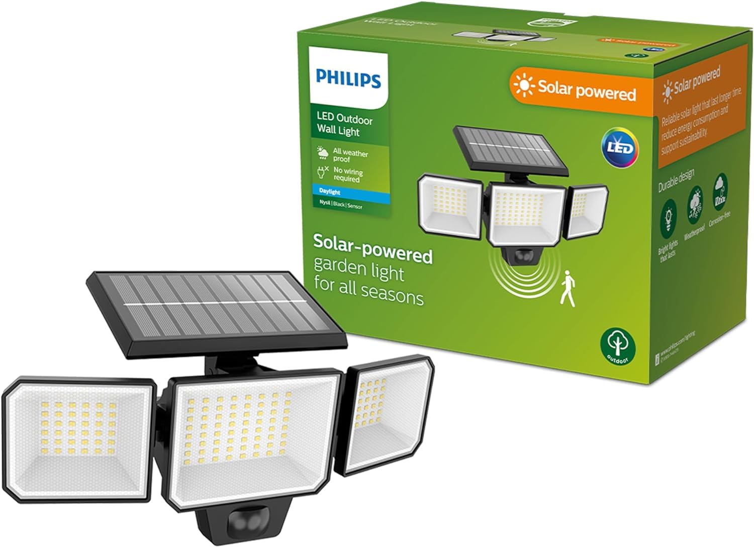 Philips LED, Applique Murale Projecteur Solaire Fyce +Détecteur,2700K, Noir