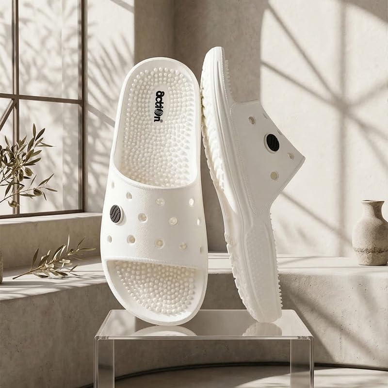 Image of ACTION Men's Acupressure EVA Slide Slippers | Lightweight | Massage Footbed | Anti-Skid Sole | Waterproof | Quick Dry | Indoor & Outdoor Comfort Slides