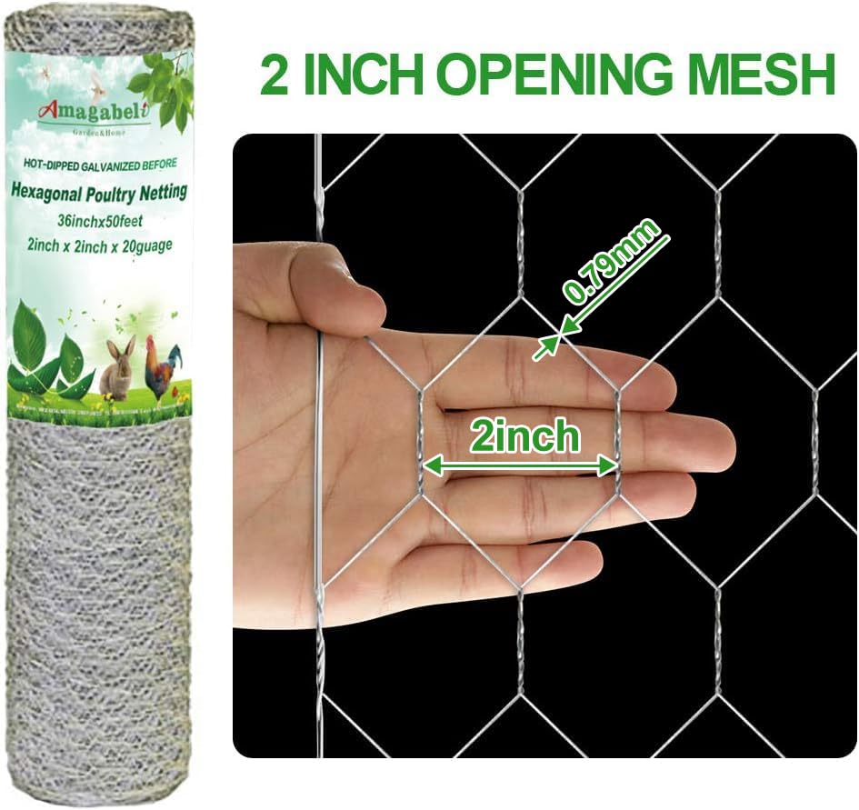 amagabeli chicken wire fencing poultry wire netting 36inch x 50ft 2 inch hexagonal galvanized mesh garden fence animal barrier for garden protection craft rabbit cage dog roll chicken coop accessories galvanized 2" 36"x50'