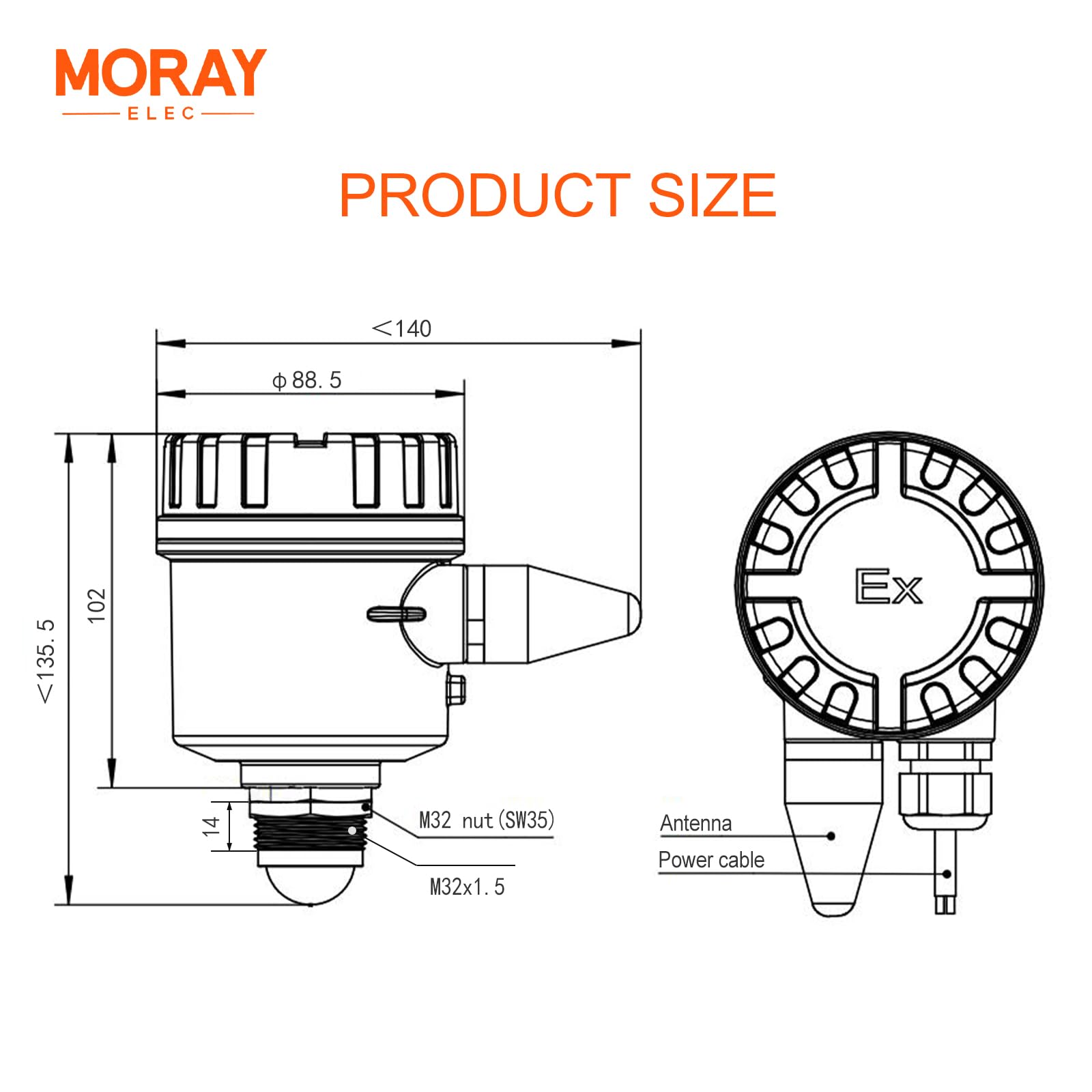 Moray Smart WiFi Radar Füllstandssensor Tankanzeige Sensor Wassertank Füllstandsmonitor Automatische Alarmanzeige für Solar Smart Life Mobile APP Smart Home Fernbedienung IP65 Wasserdicht (ME203WSP)
