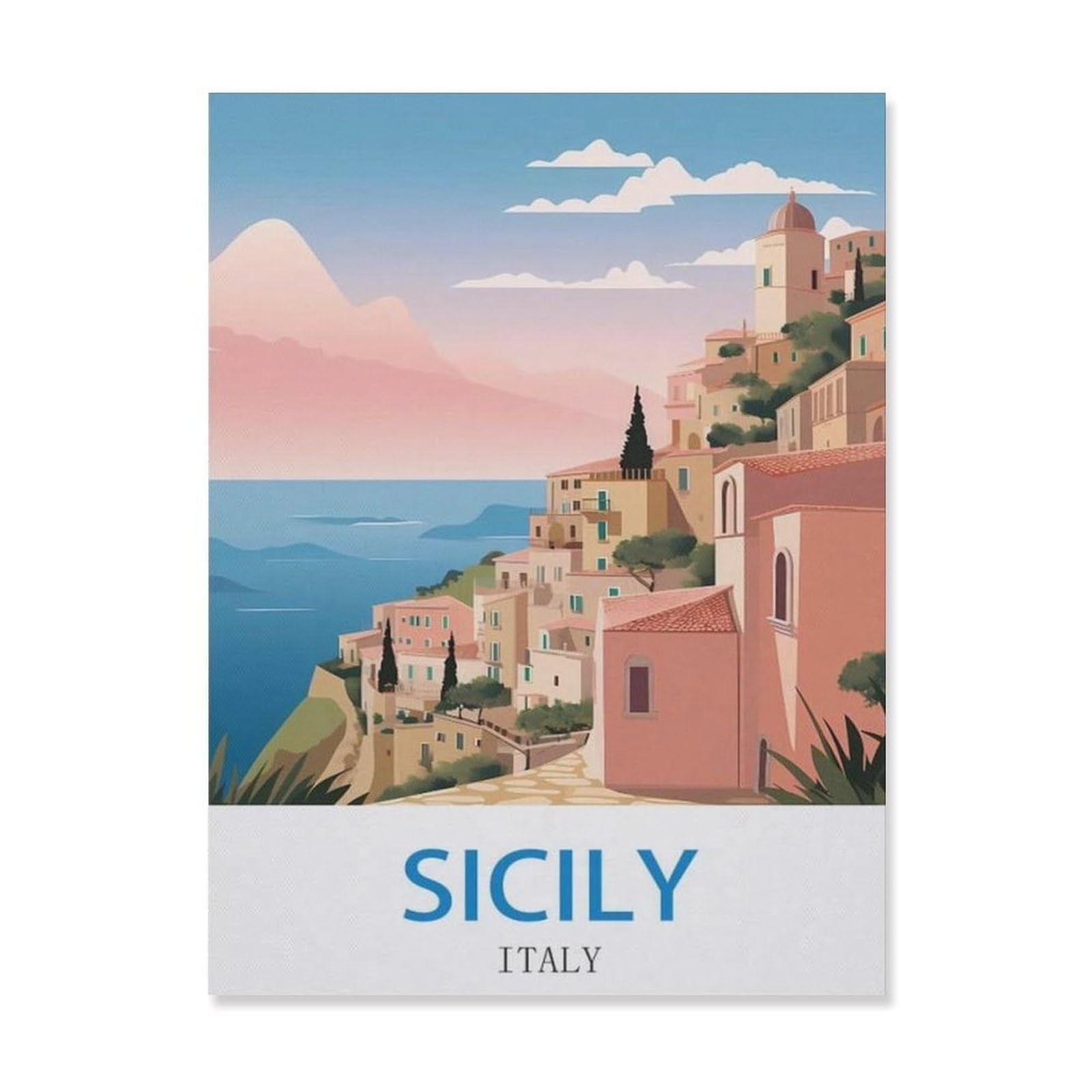 Vintage Metal Tin Sign ，Sicily Italy，Metal Wall Decor Decorative Tin Sign Art Plaque Poster for Home Kitchen Bar Coffee Shop Club Decoration(15x30cm）6x12 inch-EG50