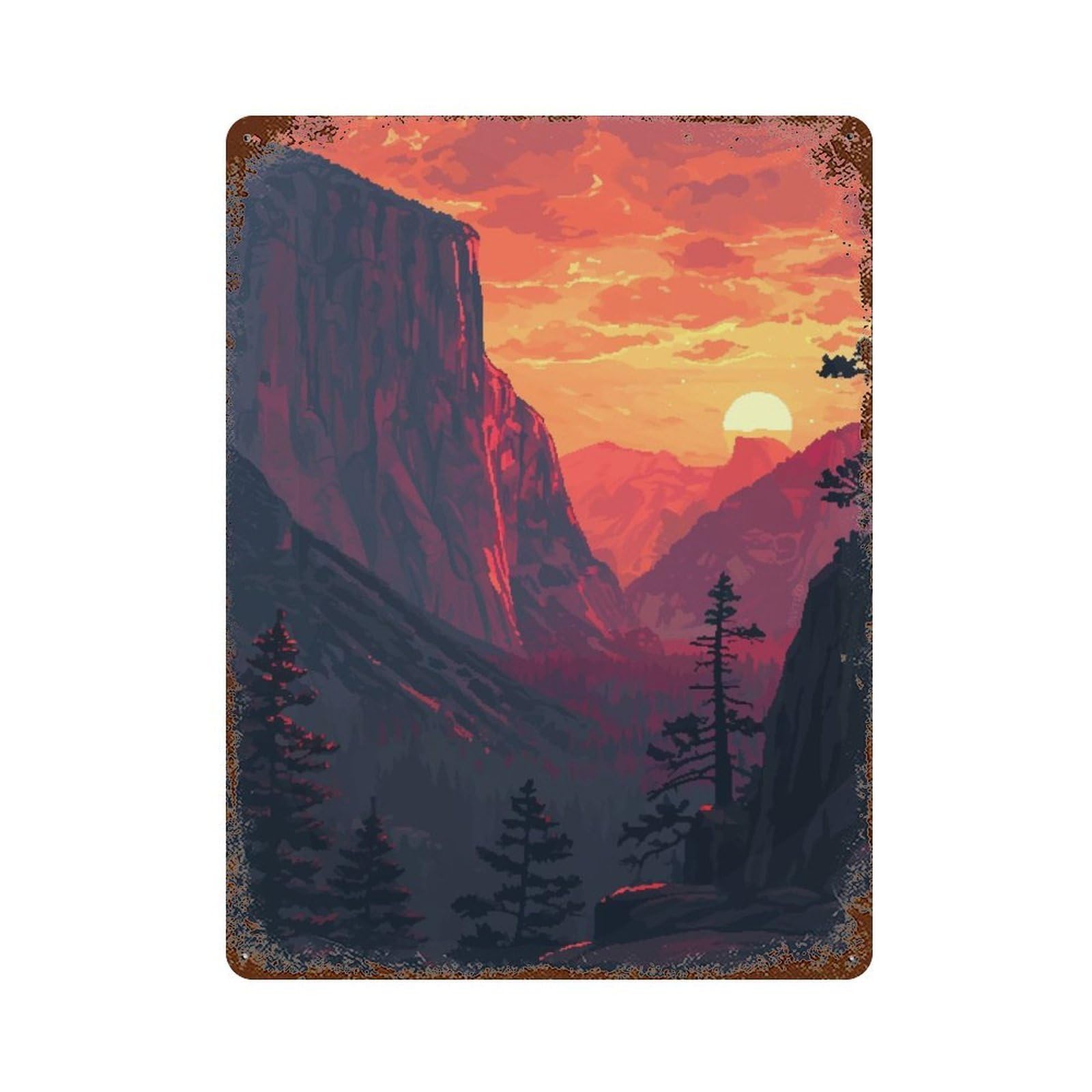 Garage Style Yosemite Scene Pixel Art Rusty Metal Tin Sign 15.7"x11.8", Farmhouse Wall Decor for Bar And Workshop