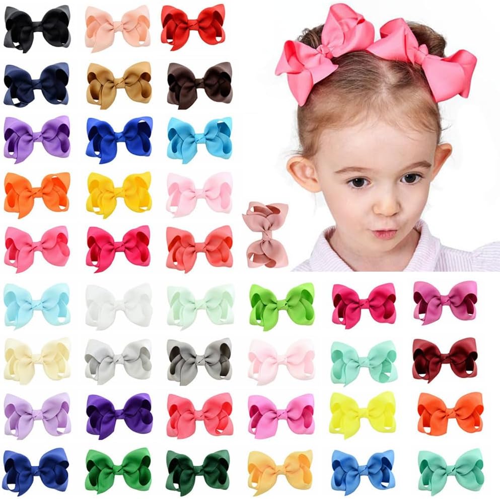 ORiTi 8.5cm Hair Bows Clips Grosgrain Ribbon Bows Hair Alligator Clips Hair Barrettes Hair Accessories for Girls Assorted Colors 40pcs Large Size