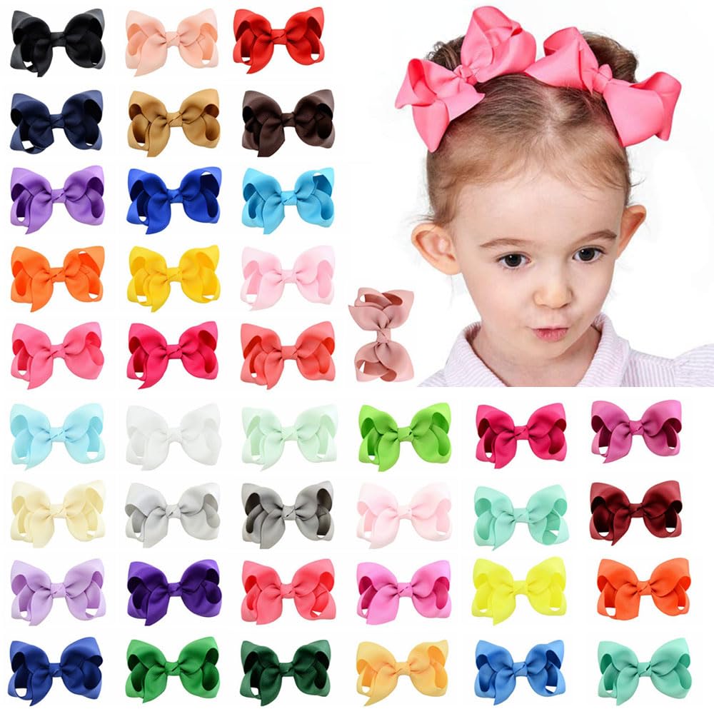 ORiTi 8.5cm Hair Bows Clips Grosgrain Ribbon Bows Hair Alligator Clips Hair Barrettes Hair Accessories for Girls Assorted Colors 40pcs Large Size