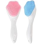 Silicone Face Scrubber Exfoliating Brush, Beomeen 2 Pack Manual Handheld Facial Cleansing and Blackhead Scrubber, Soft Bristles Waterproof for Face Skincare (Blue, Pink)